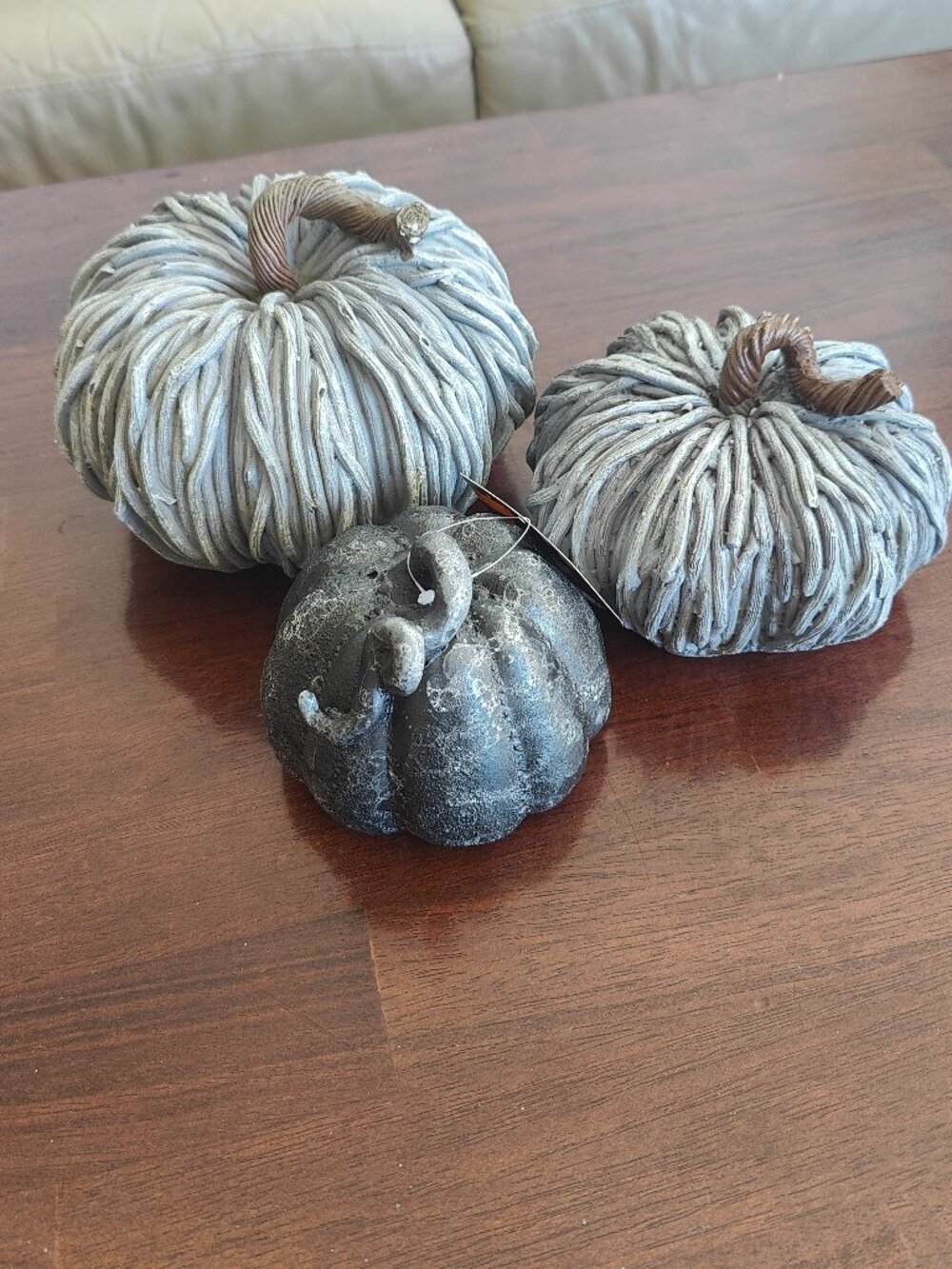 Set of 3 Rustic Grey Textured Pumpkin Table Decor Autumn Fall Halloween NWT